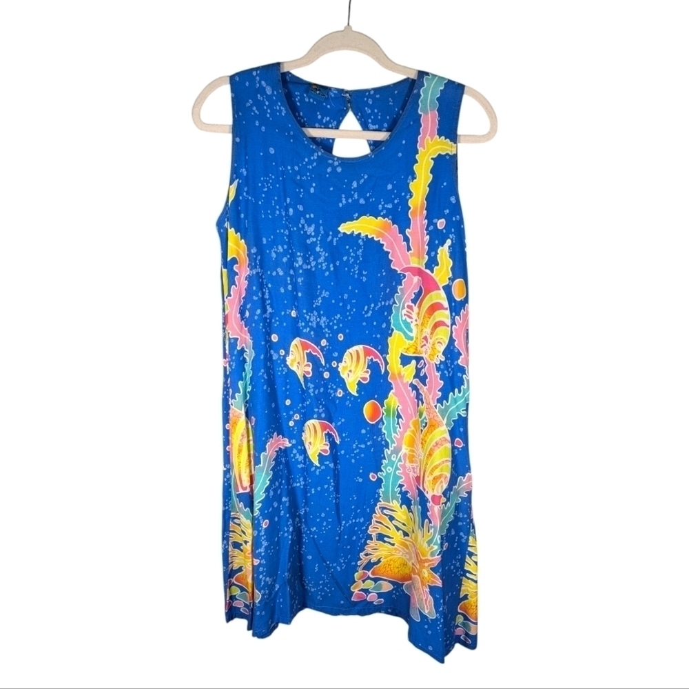 Vintage Caribbean Surf Nautical Fish Coral Reef Bubbles Dtress womans size small